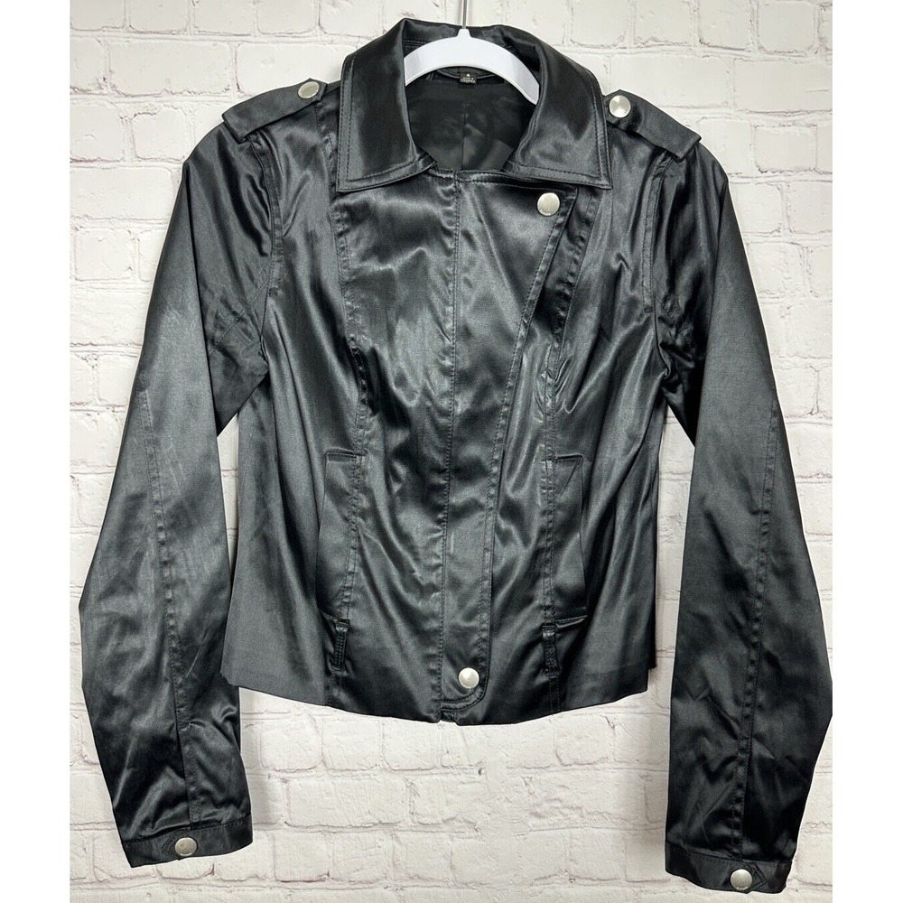 Express black satin fitted moto style jacket sz 4 GUC